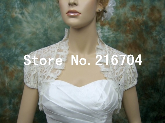 WR003 Hot Selling White Lace Short Sleeves Mini Affordable Bridal Jacket