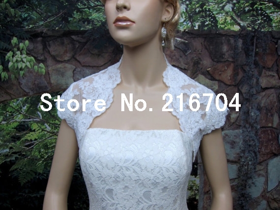 WR011 New Arrival Mini White Cap Sleeves Backless Lace Bridal Jacket