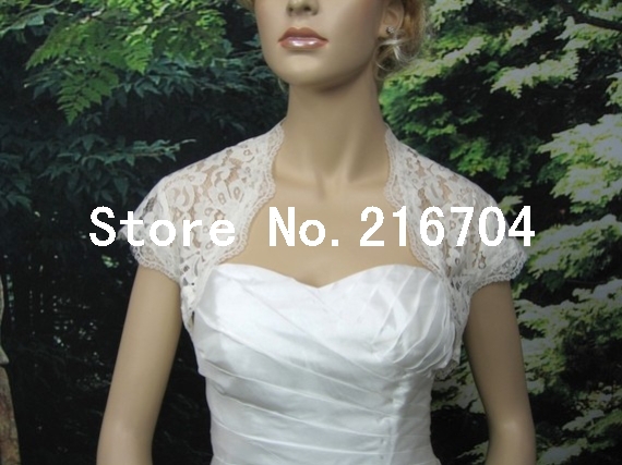 WR012 Usual Design White Lace Short Sleeves Bridal Jacket