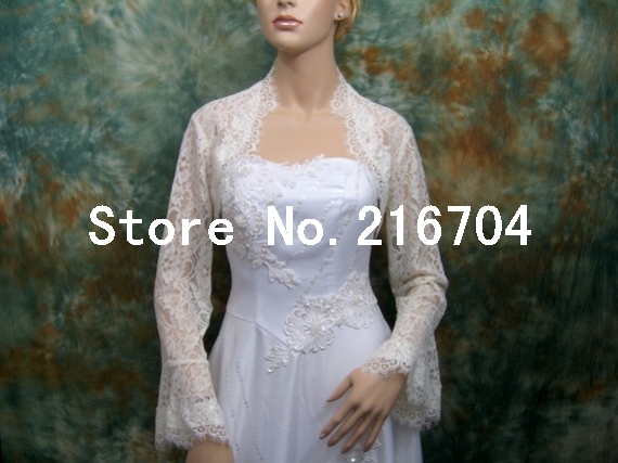 WR025 White Long Sleeves Lace Bridal Jacket