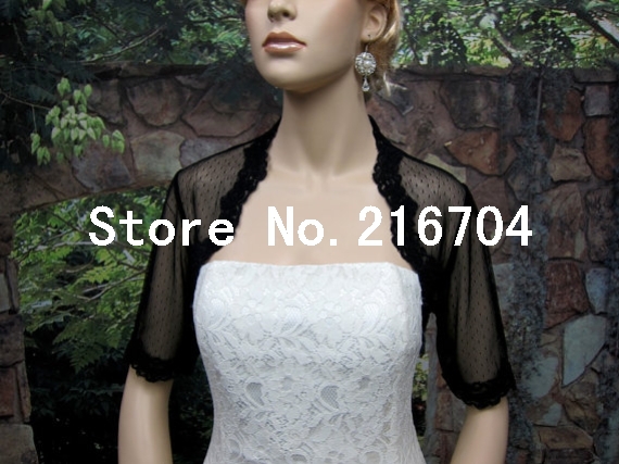 WR026 Wholesale Black Half Sleeves Lace Usual Bridal Wedding Jacket