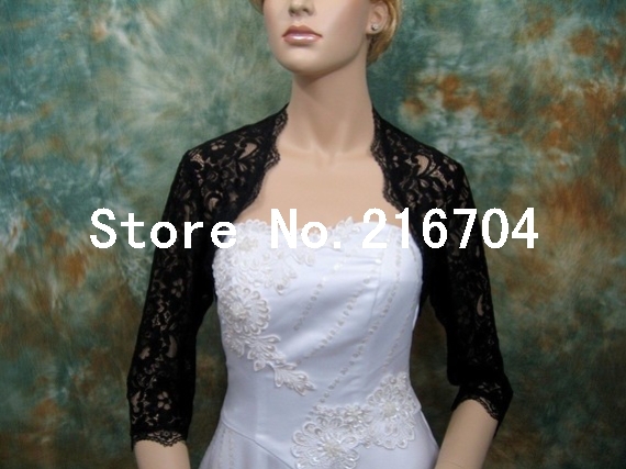 WR029 Vintage Black Floral Lace Sleeves Wedding Bridal Jacket