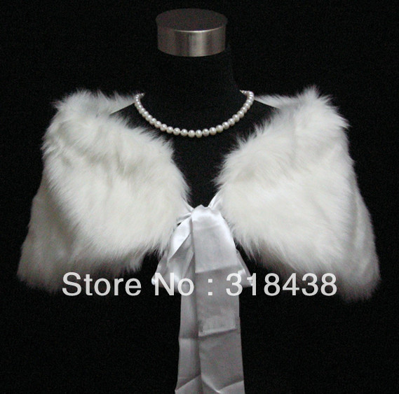 WR201 Ivory Wedding Bridal Faux Fur Wrap Shawl Shrug