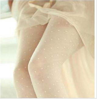 Wrap core silk leggings version of C with core spun yarn jacquard pantyhose dot white twill little stockings