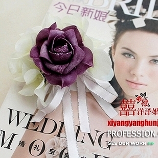 Wrist length flower bride and bridesmaids wrist length flower hand flower wedding supplies purple rose hydrangea flower