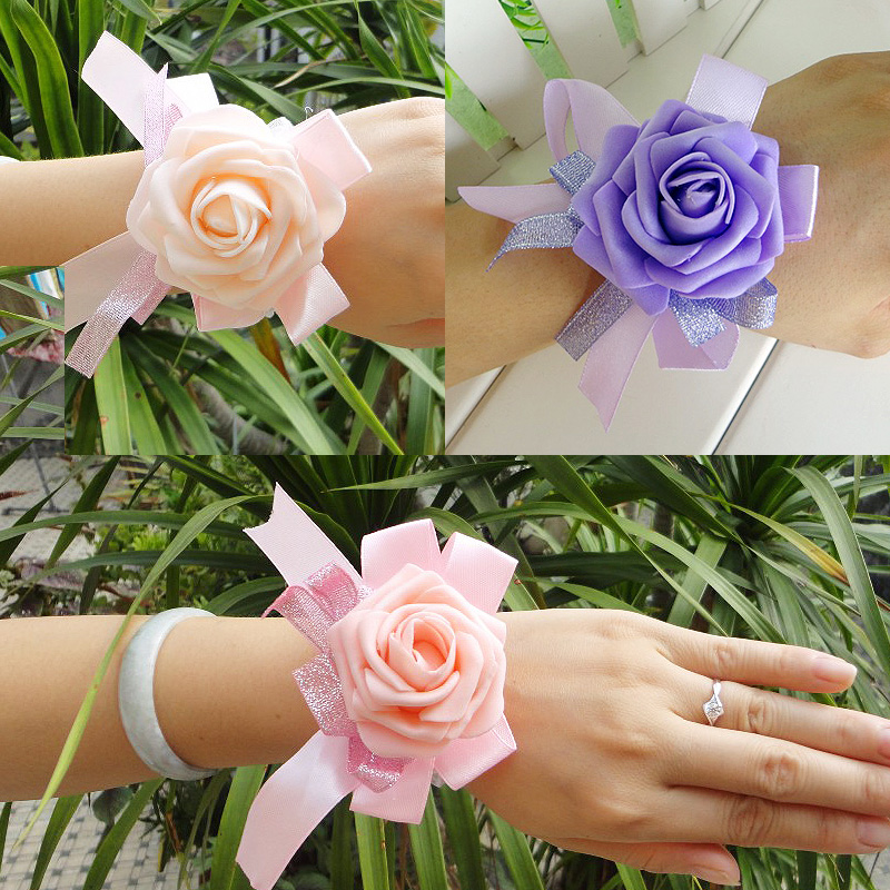 Wrist length flower hand flower bridesmaid rose silk wrist length flower wedding supplies
