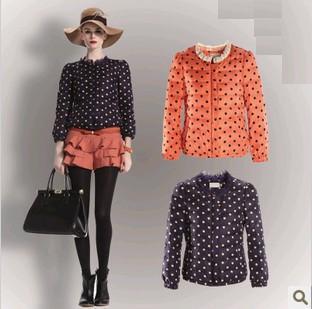 Wrist-length sleeve down coat women polka dot short design down coat o-neck outerwear female down jacket Free shipping