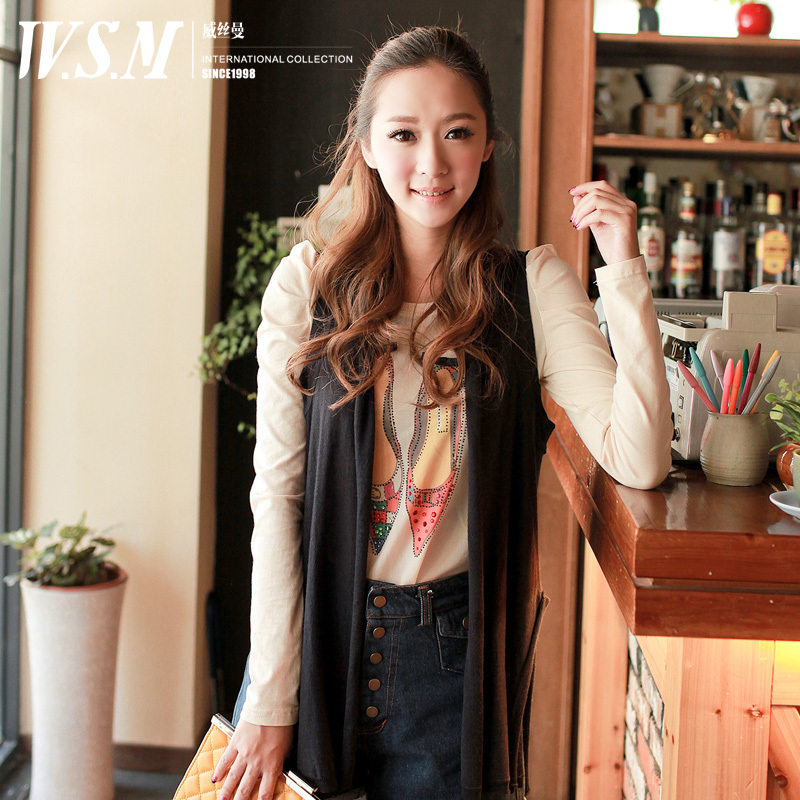 Wsm slim vest wool knitted vest cardigan spring sweater