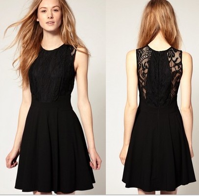 [WSWG]Free Shipping Women Fashion Sexy Lace Open Back Dress Slim Clubwear Sleeveless,DS960