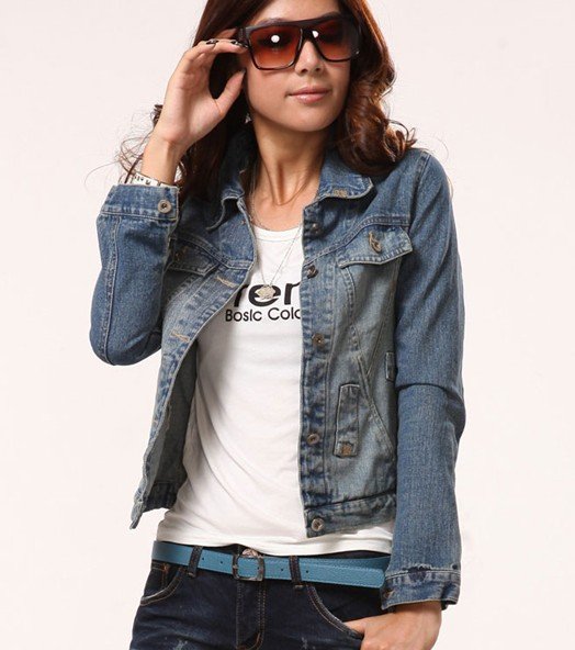 WT789 Free shipping blue women denim jean brand Jacket