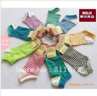 WuYinLiangPin striped cotton candy ship sox female socks