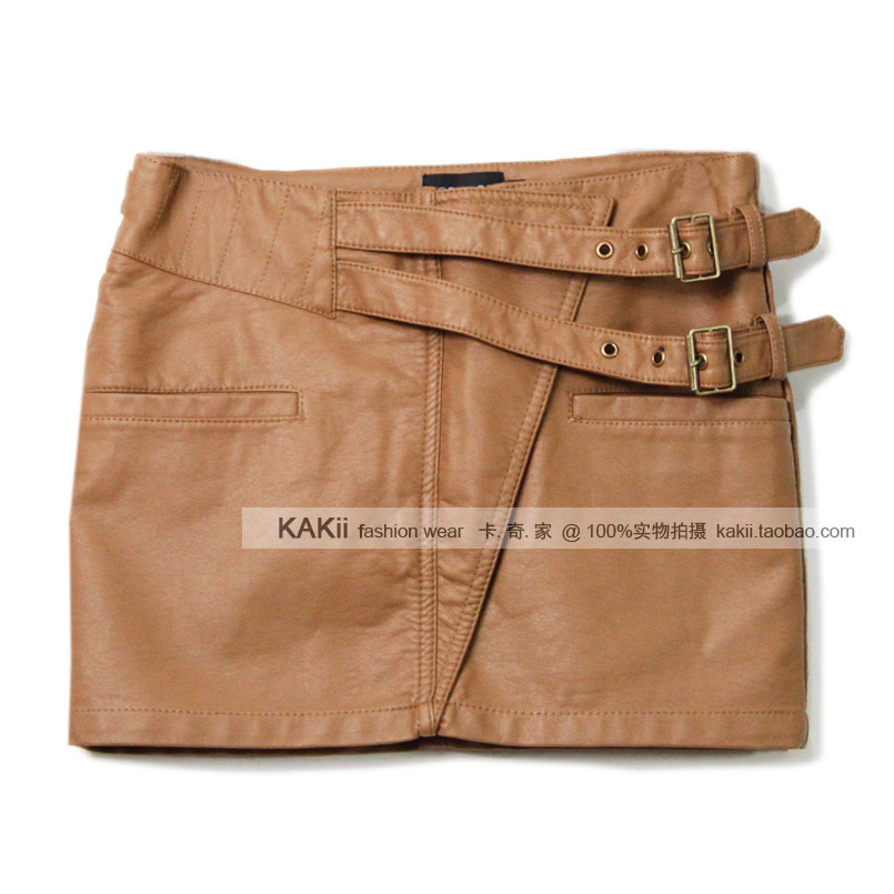 Www.maxmusic.cn metal buckle small a slim hip leather skirt fashion vintage short skirt waist adjustable