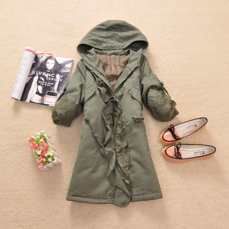 X-45 2012 women's fashion lace hooded medium-long slim waist wadded jacket - 0.86