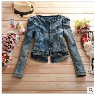 X vivi tie-dyeing long-sleeve slim short design denim top outerwear