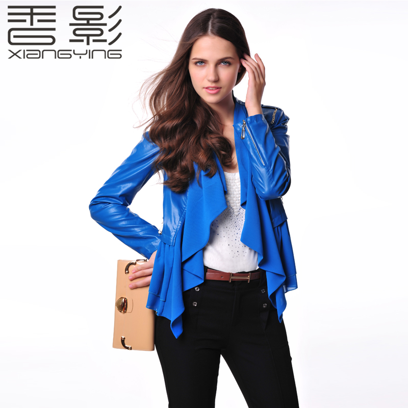 X . YING 2012 autumn fashion chiffon patchwork long-sleeve slim motorcycle leather clothing outerwear p823067