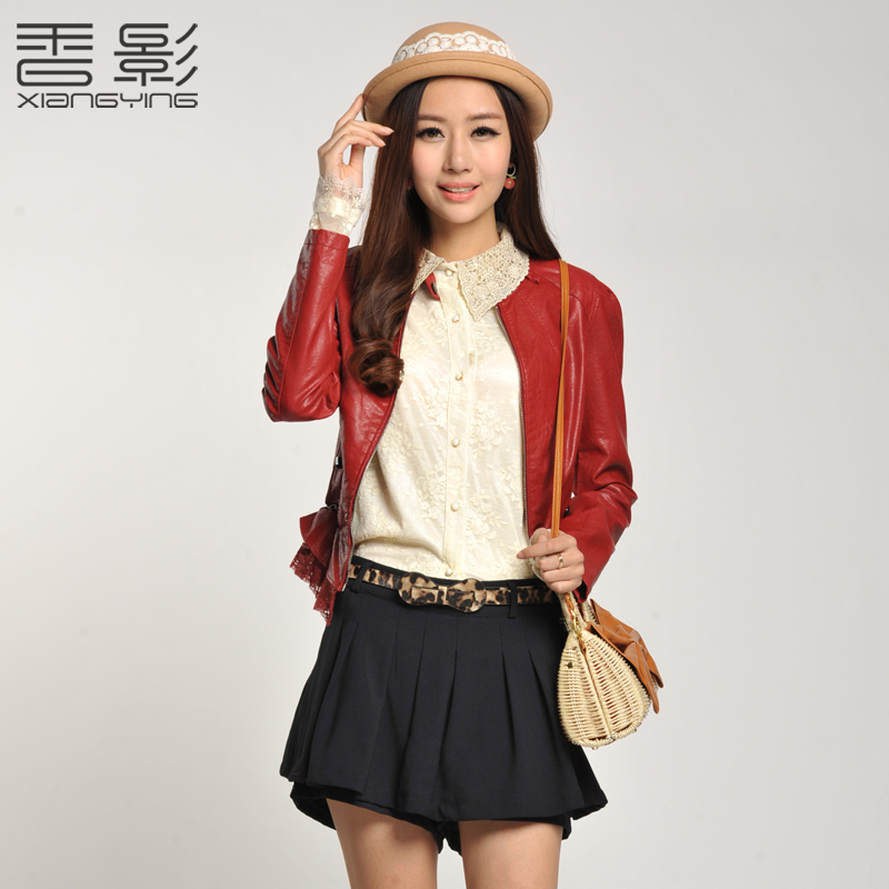 X . YING 2012 spring and autumn women's lace sweep soft o-neck leather clothing p1134015