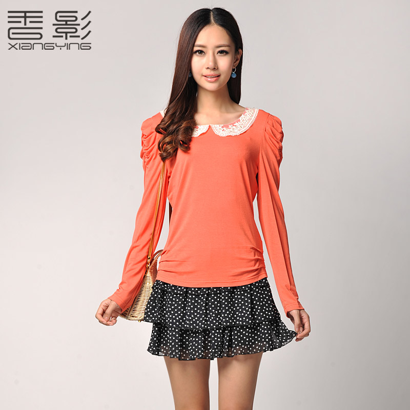 X . YING 2013 women's fashion lace peter pan collar polka dot chiffon short skirt twinset