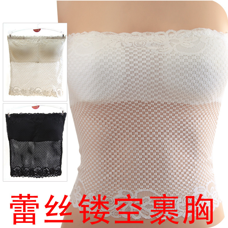 X0136 spring sexy small underwear transparent lace cutout decorative pattern tube top long design tube top