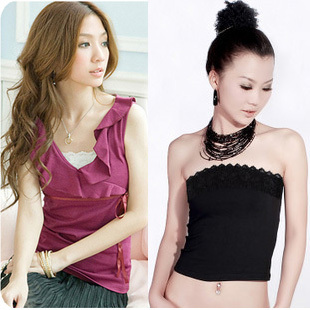 X0139 brief modal single face lace decoration tube top solid color elastic tube top long design tube top