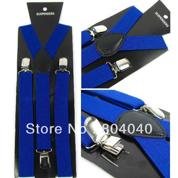 XD802 Novelty Men's Slim Suspenders Women's Skinny Braces Adult Unisex Elasticity Adjustable Clip-on Solid Color Royal Blue
