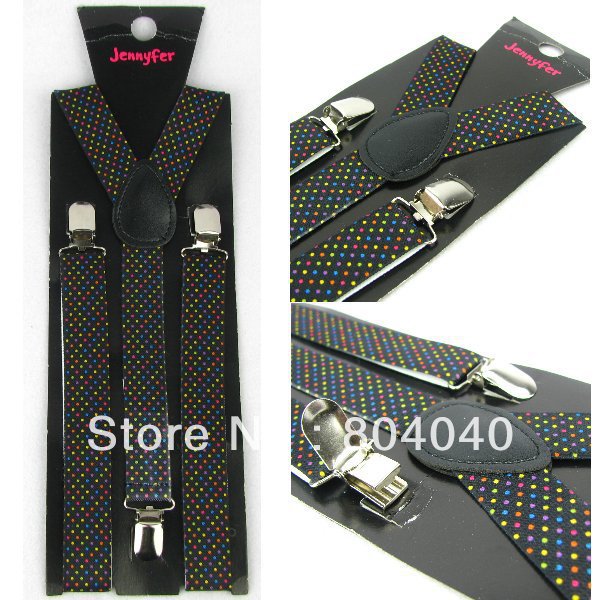 XD80I Novelty Women's Skinny Suspenders Men's Slim Braces Adult Unisex Elasticity Adjustable Metal Clip-on Multi-colored Dots