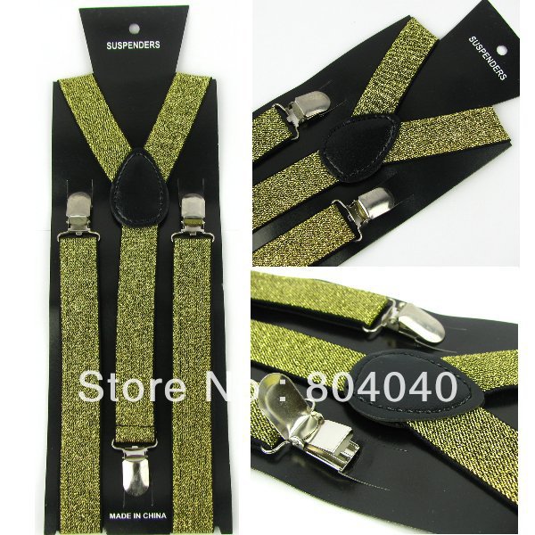 XD813 Novelty Women's Skinny Suspenders Men's Slim Braces Adult Unisex Elasticity Adjustable Clip-on Solid Color Shining Gold