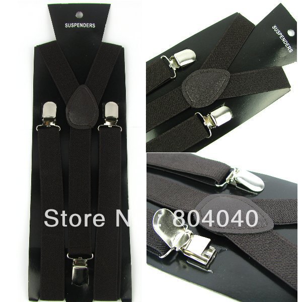 XD814 Novelty Women's Skinny Suspenders Men's Slim Braces Adult Unisex Elasticity Adjustable Clip-on Solid Color Dark Coffee