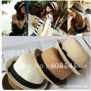 XiaoLaJiao hat shading lady South Korea spring dome little pillbox hat summer beach cap straw hat