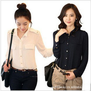 XL 2011 New the spring temperament career chiffon shirt Korean version of casual the OL shirt and 9101A19
