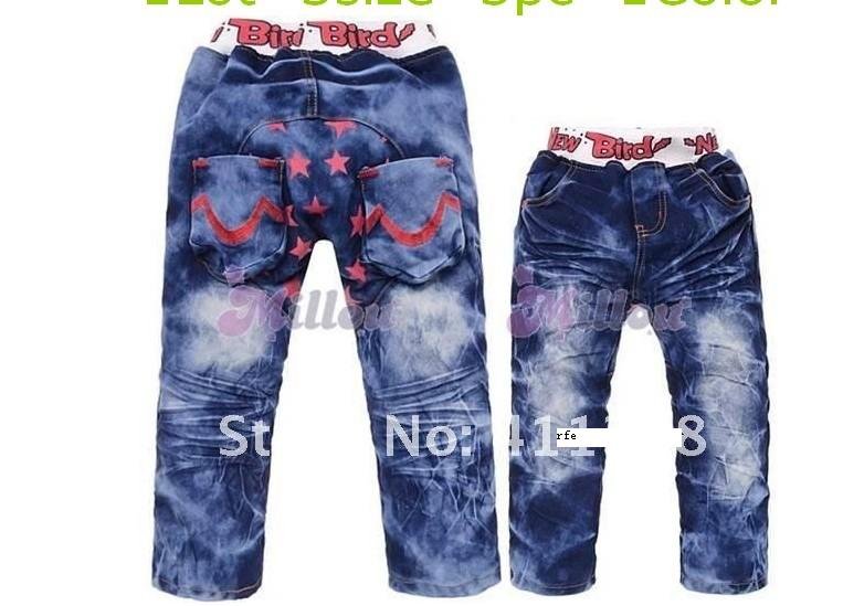 XYW21812 / Free shipping 2012 winter /thickening /children cowboy pants fashion stars embroidery baby boys girls jeans trousers