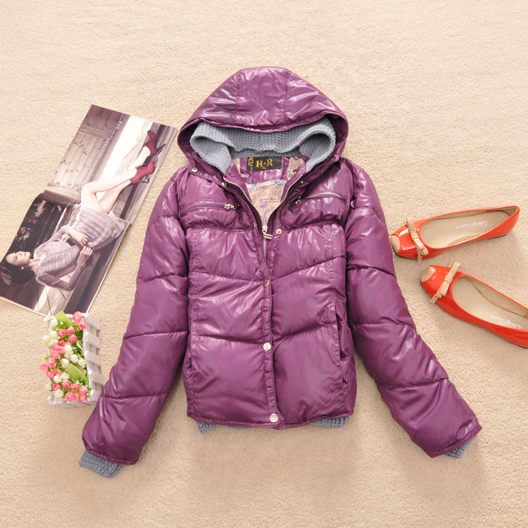 Y-59 winter knitted double cap glossy double zipper design short wadded jacket cotton-padded jacket outerwear - 0.68