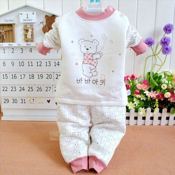 -y- Bamboo fibre baby thermal underwear set baby pullover button underwear high quality fashion kids clothes