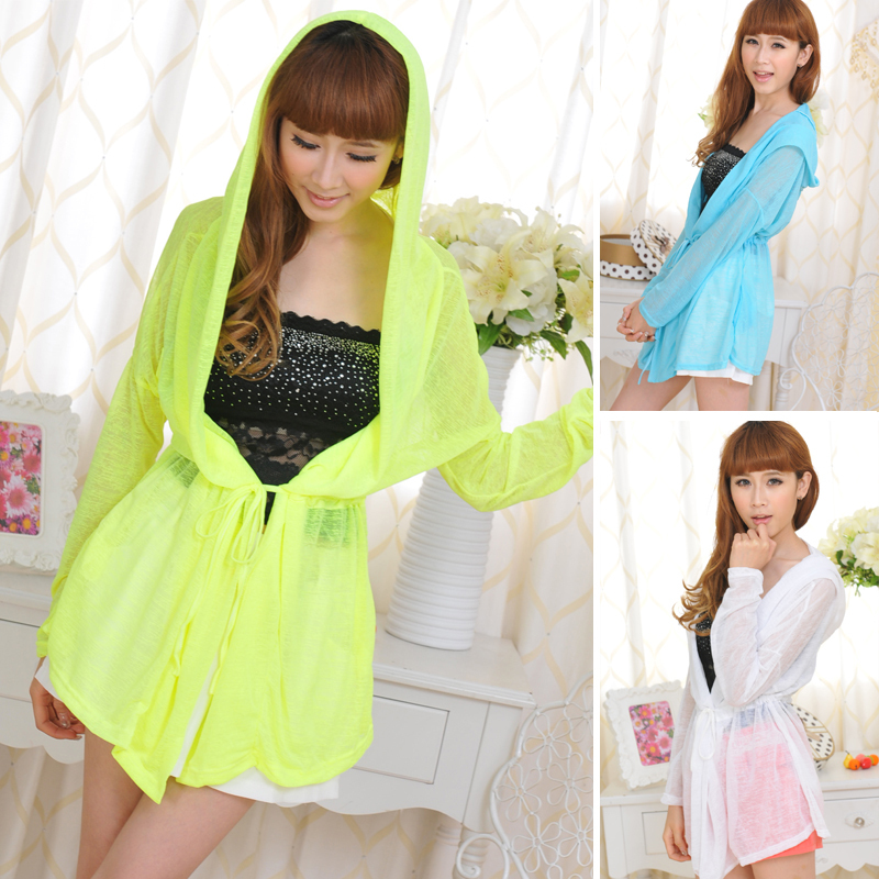 y02b medium-long sun protection clothing thin trench cardigan cap sun protection clothing candy color