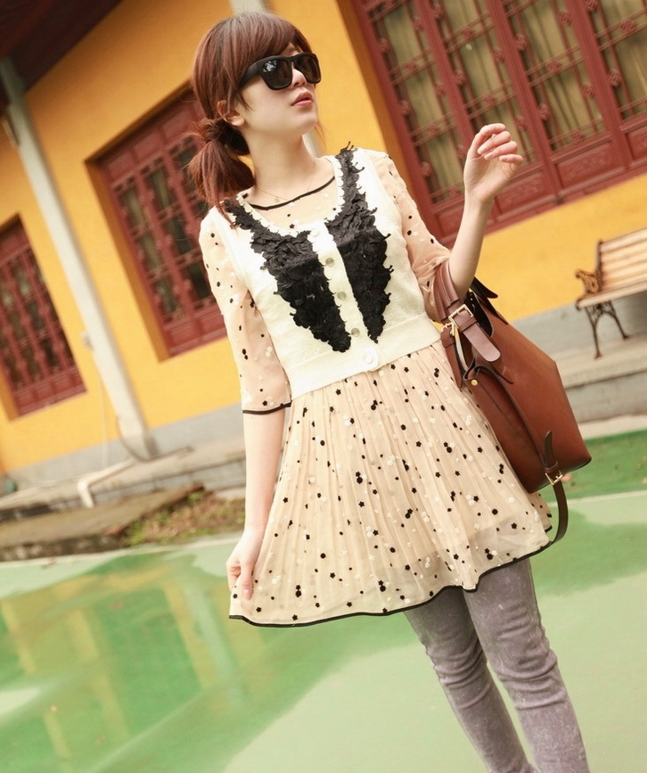 Y035 ! unique applique petal elegant wool cardigan vest 2