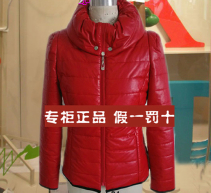 Y12c063 2012 turn-down collar leather winter short cotton-padded jacket