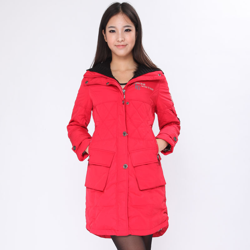 Y1950 women's medium-long red down coat outerwear