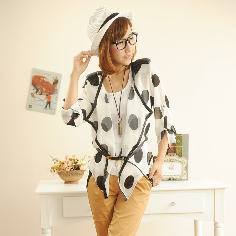 Y4-4 spring 2013 women's polka dot epaulette irregular long-sleeve spirals thin coat of sunscreen perspective