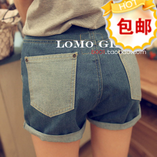 Y5 personality after bag roll-up hem vintage loose plus size high waist denim shorts female