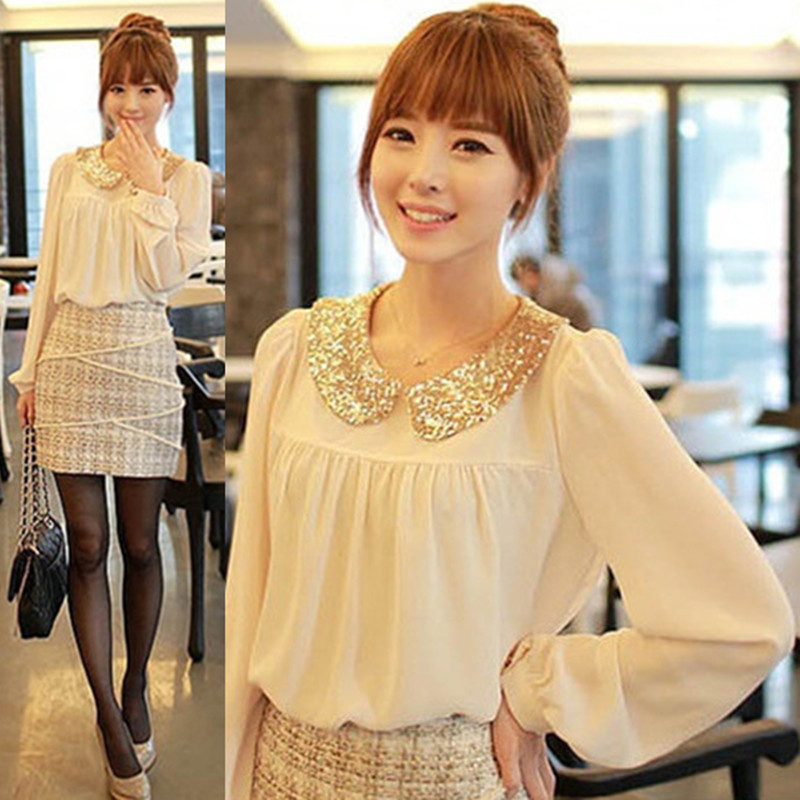 Y61098 women's 2013 spring sweet pressure pleated loose translucidus chiffon shirt top