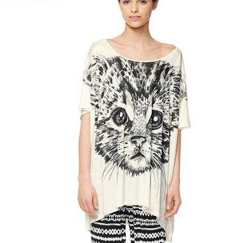 Yager,free shipping, new 2013 spring and summer, lovely big cat face female models t shirt