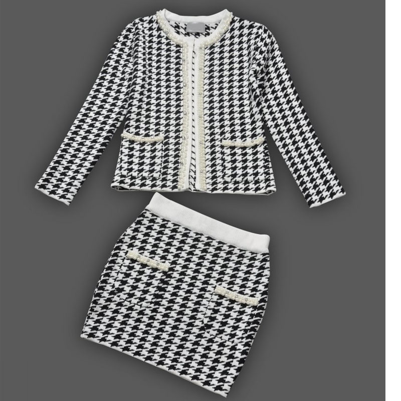 Yang's 2013 elegant female taste houndstooth set professional short skirt gorgeous beaded black and white plaid tailored skirt