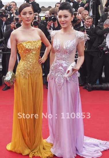 YANGMI Strapless Lace Sequins Chiffon The 65th Festival de Cannes Red Carpet Celebrity Party/Evening Dresses