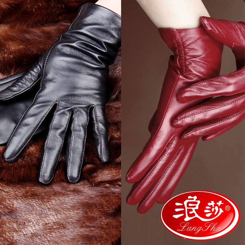 Yaoyao winter thermal women's leather gloves fashion genuine leather gloves sheepskin gloves quality thin 0902