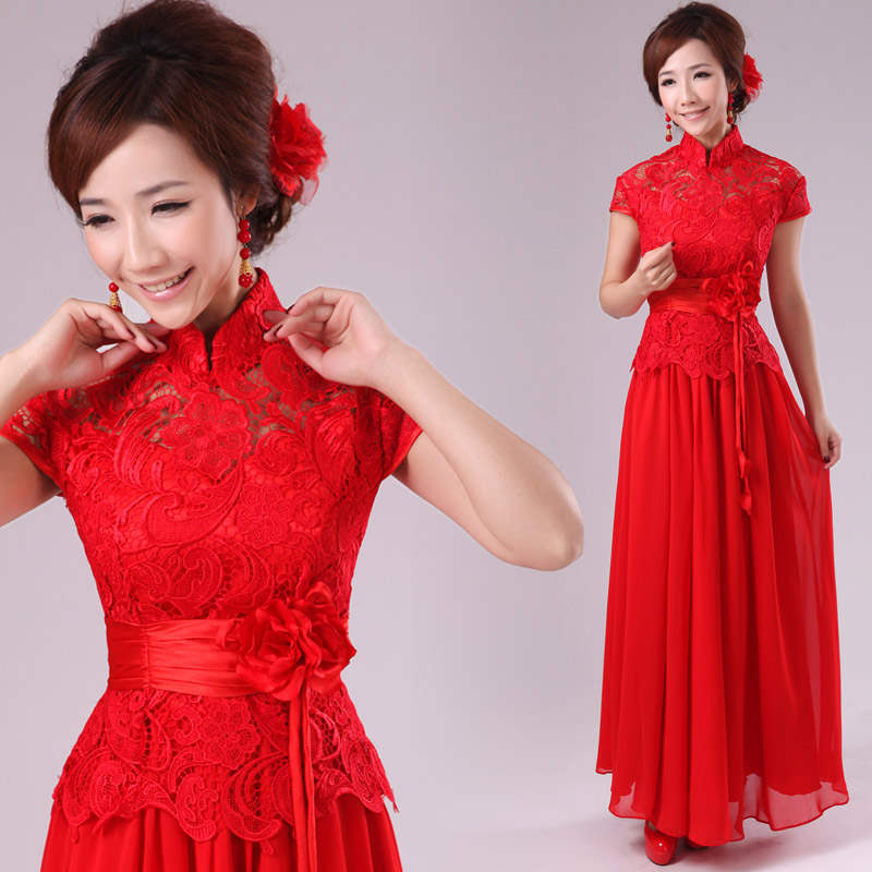 Yarn 2013 tantalising married cheongsam red lace bridal wear evening dress dinner party evening dress
