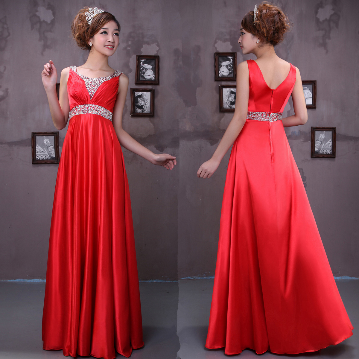 Yarn bridal red evening dress winter evening dress long formal dress clf-619