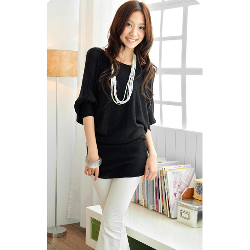 Yarn spring loose medium-long wool sweater women outerwear top batwing sleeve half sleeve