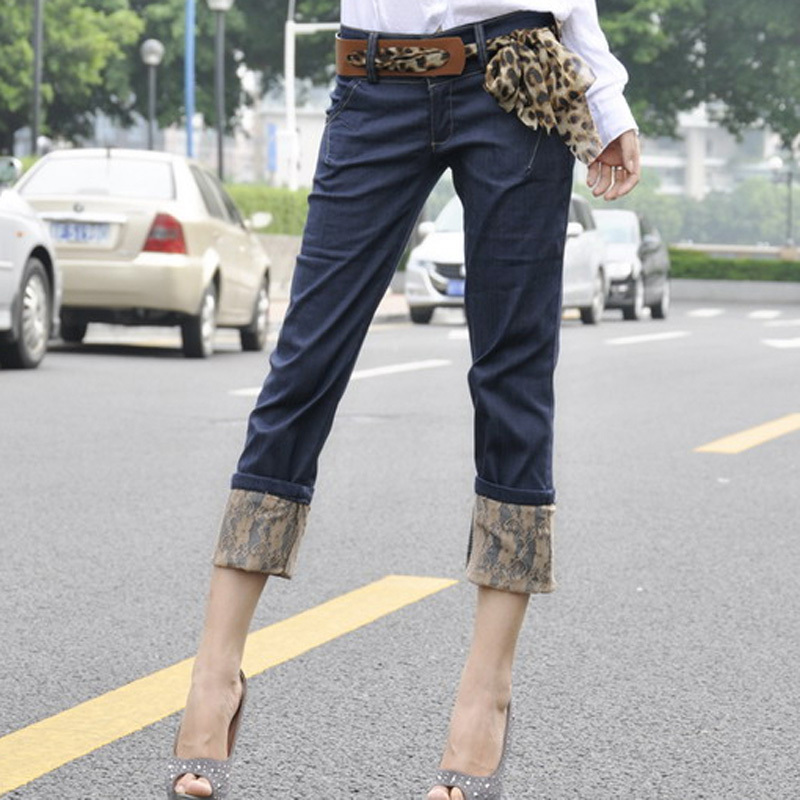 Yarn spring trend skinny pants low-waist roll-up hem capris female jeans trousers