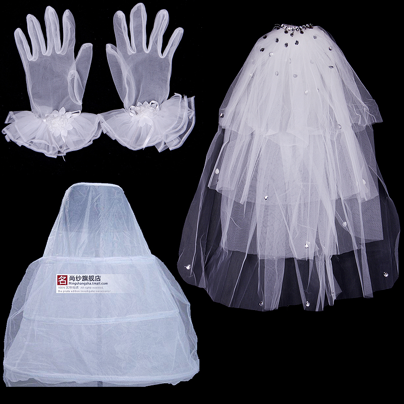 Yarn summer wedding dress piece set accessories water drill bit yarn short gloves panniers