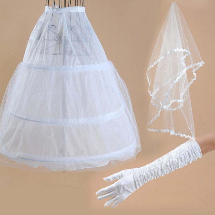 Yarn wedding dress wedding accessories veil gloves petticoat set