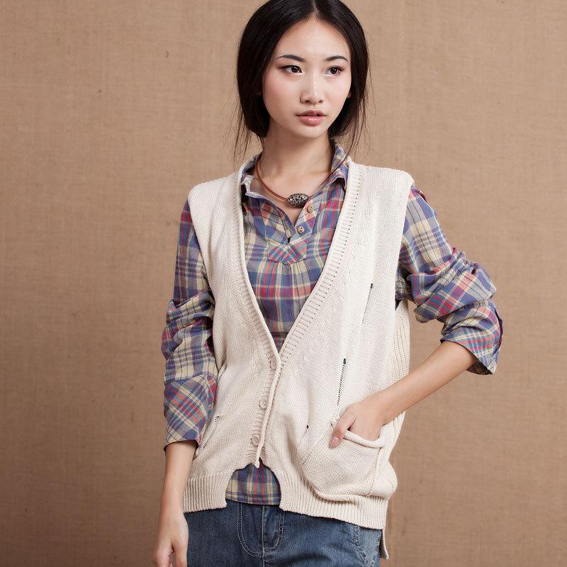 Yb5008 sleeveless sweater cardigan 100% cotton line Women spring and autumn